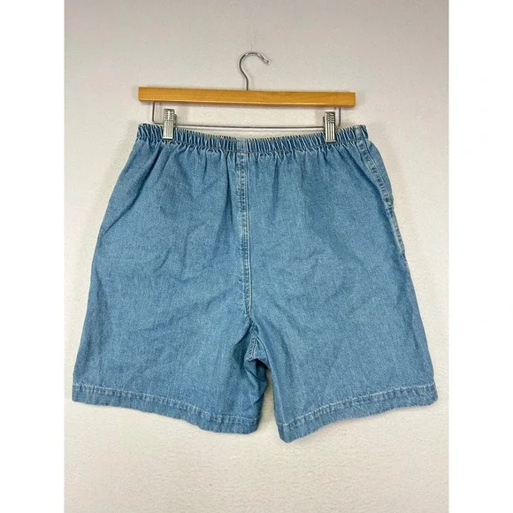 90s Vintage White Stag Women 10 Blue Denim High Waist Elastic Mom Shorts USA - Picture 2 of 8